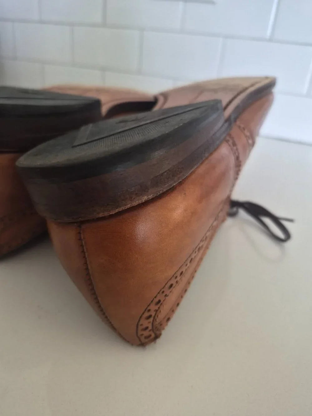 Allen Edmonds Sanford Dress Shoes Brown Leather Cap Toe Brogue Blucher 14 D